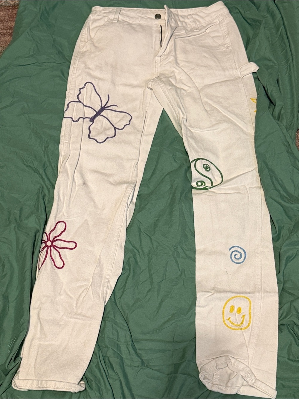 PacSun White Juniors Jeans with Colorful Embroidered Motifs